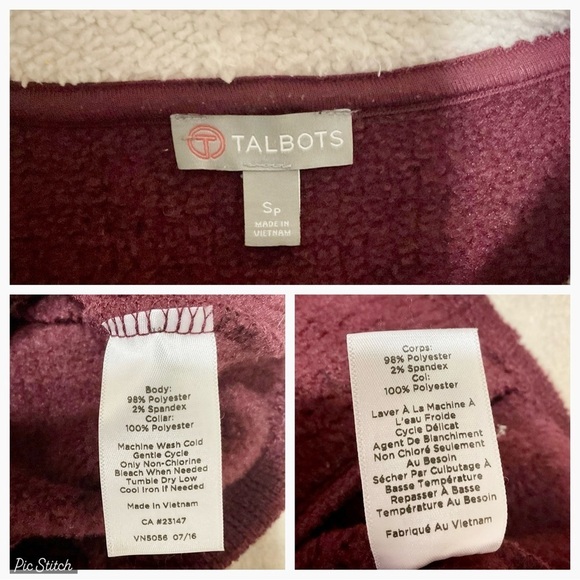 TALBOTS Preppy Classic Fleece Zip Up Jacket Retro Red Wine Burgundy Small Petite - Picture 10 of 10